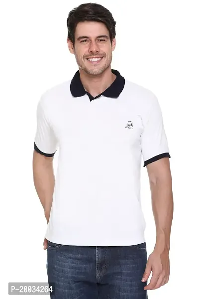 G BULL Men's Summer Regular Fit Half Sleeve Casual Plain Solid Matty Polo Neck T-Shirt(GMPOLO101WHITE-M)