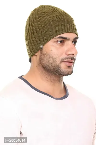 G BULL Acrylic Winter Solid Cap for Men(GMCAP500OLIVE)-thumb3