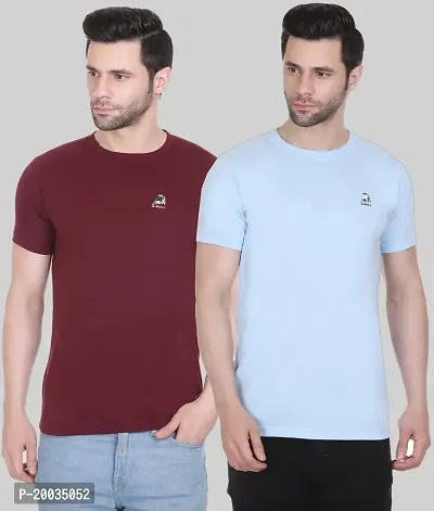 G-BULL Men's Plain Solid Regular Fit Half Sleeve Pure Cotton Casual Wear T-Shirt (Combo Pack of 2)-thumb0