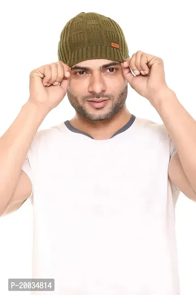 G BULL Acrylic Winter Solid Cap for Men(GMCAP500OLIVE)-thumb5