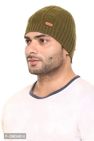 G BULL Acrylic Winter Solid Cap for Men(GMCAP500OLIVE)-thumb4