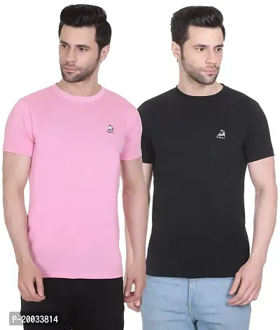 G-BULL Men's Plain Solid Regular Fit Half Sleeve Pure Cotton Casual Wear T-Shirt (Combo Pack of 2)-thumb0