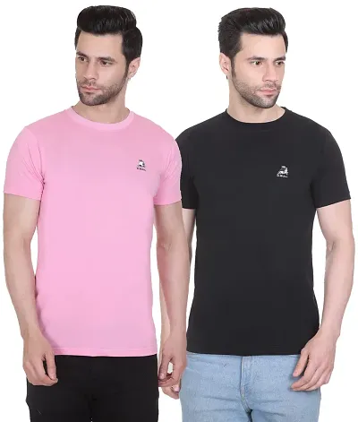 G-BULL Men's Plain Solid Regular Fit Half Sleeve Pure Casual Wear T-Shirt (Combo Pack of 2)