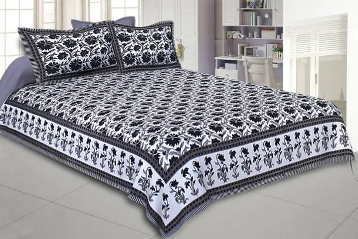 Tulsi Creation Double Bed Sheet with 2 Pillow Covers Designed Printed Cotton (90 Inches x 85 Inches)