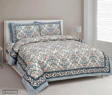 Comfortable Polycotton Printed Double Bedsheet with Two Pillow Covers