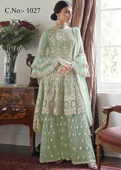 Presenting latest collections of Net Embroidered Dress Material with Dupatta