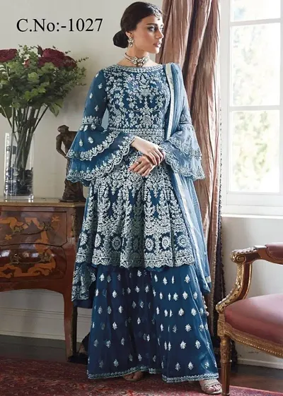 Presenting latest collections of Net Embroidered Dress Material with Dupatta