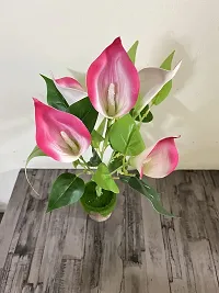 ROYAL SAPPHIRE Artificial Flowers Fake Lily's Bunch 5pcs Flowers with Leaves Real Touch with vase Pot for Home Office Corner Restaurant Centerpieces Decoration-(Pinkwhite)-thumb1