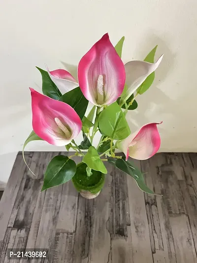 ROYAL SAPPHIRE Artificial Flowers Fake Lily's Bunch 5pcs Flowers with Leaves Real Touch with vase Pot for Home Office Corner Restaurant Centerpieces Decoration-(Pinkwhite)-thumb2