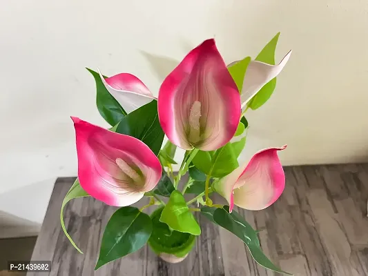 ROYAL SAPPHIRE Artificial Flowers Fake Lily's Bunch 5pcs Flowers with Leaves Real Touch with vase Pot for Home Office Corner Restaurant Centerpieces Decoration-(Pinkwhite)