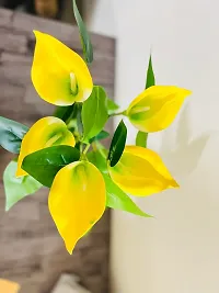 ROYAL SAPPHIRE Artificial Flowers Fake Lily's Bunch 5pcs Flowers with Leaves Real Touch with vase Pot for Home Office Corner Restaurant Centerpieces Decoration-(Yellow)-thumb2