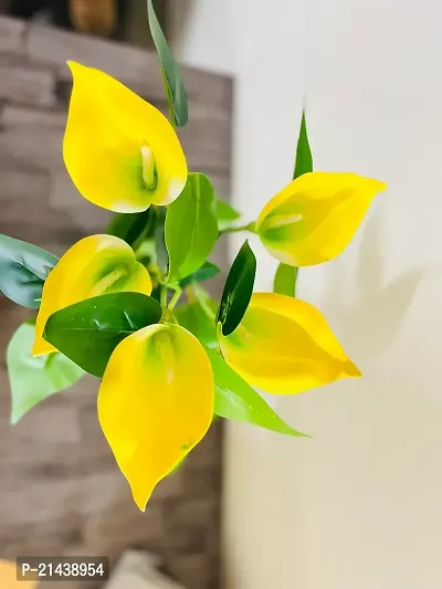 ROYAL SAPPHIRE Artificial Flowers Fake Lily's Bunch 5pcs Flowers with Leaves Real Touch with vase Pot for Home Office Corner Restaurant Centerpieces Decoration-(Yellow)-thumb3