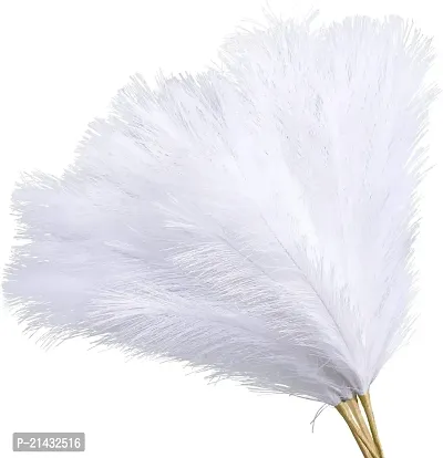 ROYAL SAPPHIRE 3 Pcs Faux Pampas Grass Small Fluffy Artificial Flowers Fake Flower Boho Decor Reed Grass for Vase Filler Farmhouse Home, Office, Living Room, Table and Craft Items (White)