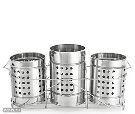 Royal sapphire Stainless Steel Cutlery Stand Trio Set Triangle Perforation 14 cm (Set of 3)-thumb3