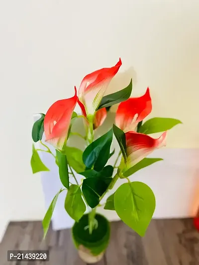 ROYAL SAPPHIRE Artificial Flowers Fake Lily's Bunch 5pcs Flowers with Leaves Real Touch with vase Pot for Home Office Corner Restaurant Centerpieces Decoration-(Red)