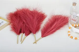 ROYAL SAPPHIRE 3 Pcs Faux Pampas Grass Small Fluffy Artificial Flowers Fake Flower Boho Decor Reed Grass for Vase Filler Farmhouse Home, Office, Living Room, Table and Craft Items (Dark Red)-thumb2