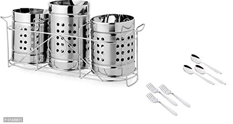 Royal sapphire Stainless Steel Cutlery Stand Trio Set Triangle Perforation 14 cm (Set of 4)