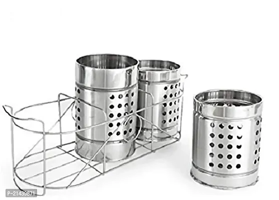 Royal sapphire Stainless Steel Cutlery Stand Trio Set Triangle Perforation 14 cm (Set of 4)-thumb2