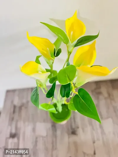 ROYAL SAPPHIRE Artificial Flowers Fake Lily's Bunch 5pcs Flowers with Leaves Real Touch with vase Pot for Home Office Corner Restaurant Centerpieces Decoration-(Yellow)