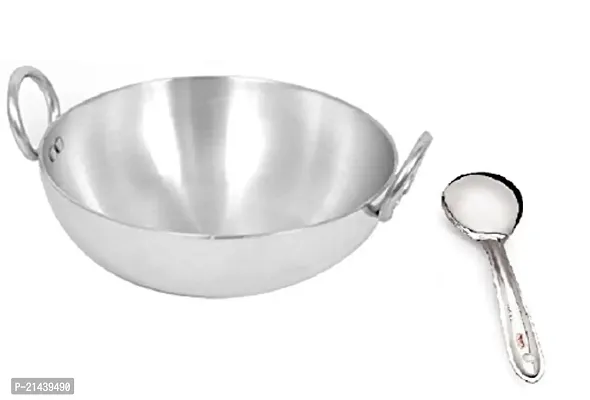 ROYAL SAPPHIRE Stainless Aluminium Medium Kadhai, 24 Cm with Free Serving Spoon