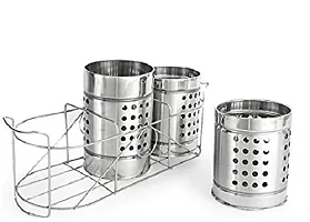 Royal sapphire Stainless Steel Cutlery Stand Trio Set Triangle Perforation 14 cm (Set of 3)-thumb1
