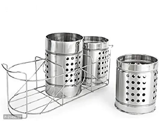 Royal sapphire Stainless Steel Cutlery Stand Trio Set Triangle Perforation 14 cm (Set of 3)-thumb2