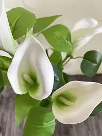 ROYAL SAPPHIRE Artificial Flowers Fake Lily's Bunch 5pcs Flowers with Leaves Real Touch with vase Pot for Home Office Corner Restaurant Centerpieces Decoration-(White)-thumb2