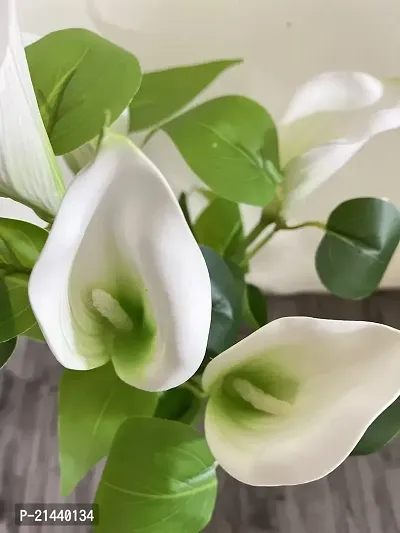 ROYAL SAPPHIRE Artificial Flowers Fake Lily's Bunch 5pcs Flowers with Leaves Real Touch with vase Pot for Home Office Corner Restaurant Centerpieces Decoration-(White)-thumb3