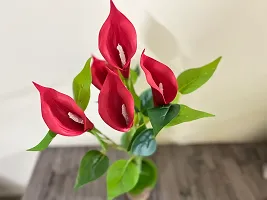 ROYAL SAPPHIRE Artificial Flowers Fake Lily's Bunch 5pcs Flowers with Leaves Real Touch with vase Pot for Home Office Corner Restaurant Centerpieces Decoration-(Red)-thumb1