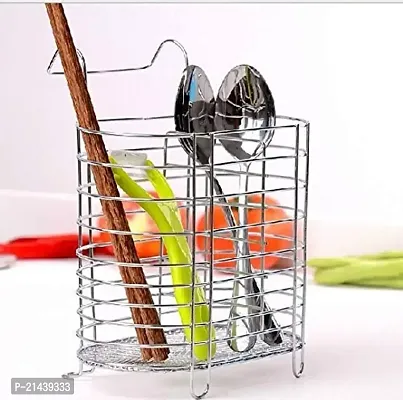 ROYAL SAPPHIRE Stainless Steel Hanging Spoon Steel Stand/Fork Holder/Knife Drainer/Steel Basket (Pack of 1) (15 x 8 x 18.5 cm) with 2pcs spoon