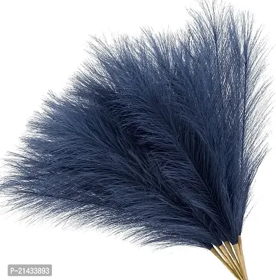 ROYAL SAPPHIRE 3 Pcs Faux Pampas Grass Small Fluffy Artificial Flowers Fake Flower Boho Decor Reed Grass for Vase Filler Farmhouse Home, Office, Living Room, Table and Craft Items (Blue)