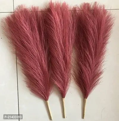 ROYAL SAPPHIRE 3 Pcs Faux Pampas Grass Small Fluffy Artificial Flowers Fake Flower Boho Decor Reed Grass for Vase Filler Farmhouse Home, Office, Living Room, Table and Craft Items (Dark Red)-thumb0