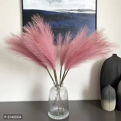 ROYAL SAPPHIRE 3 Pcs Faux Pampas Grass Small Fluffy Artificial Flowers Fake Flower Boho Decor Reed Grass for Vase Filler Farmhouse Home, Office, Living Room, Table and Craft Items (Pink)