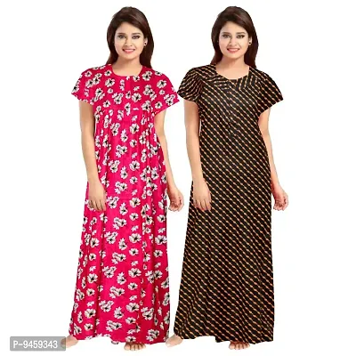 FASHION FIT Women's Cotton Printed Attractive Maternity Wear Comfortable Maxi Nightdresses ( Combo Pack of 2 PCs.)