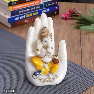 FoAr Angle White Marble Polyresin Handcrafted Palm Ganesha Decorative Showpiece, Perfect for Gifting