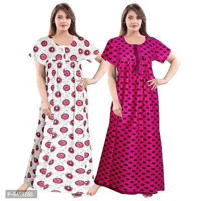 Fashion Fit Women's Pure Cotton Printed Front Zipper Comfortable Long Maxi Nightdresses ( Pack of 2 PCs.)