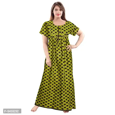 Fashion Fit Women's Pure Cotton Printed Front Zipper Comfortable Long Maxi Nightdresses ( Pack of 2 PCs.)-thumb4