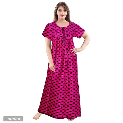 Fashion Fit Women's Pure Cotton Printed Front Zipper Comfortable Long Maxi Nightdresses ( Pack of 2 PCs.)-thumb4