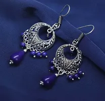 Hoop Drop dangle Earring for Girls /Women Blue beads German silver Plating Earring-thumb2