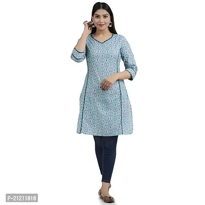 Stylish Blue Cotton Printed Kurta For Women-thumb0