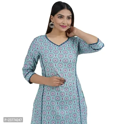 Shree SWAMINATH Fashion Women Flower Printed Regular Fit Cotton 3/4 Sleeves Kurta-thumb5