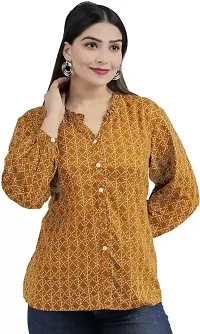 Shree Swaminath Fashion Women Top Bandhej Print Full Sleeves Cuff, Western Top with Firll Front Button-thumb4