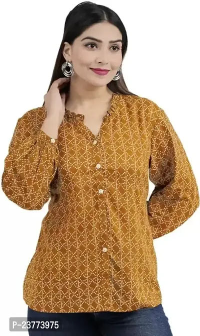 Shree Swaminath Fashion Women Top Bandhej Print Full Sleeves Cuff, Western Top with Firll Front Button-thumb5