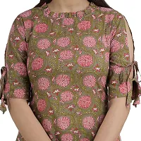 Shree SWAMINATH Fashion Women Flower Printed Regular Fit Cotton 3/4 Sleeves Kurta-thumb3