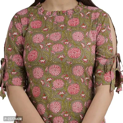 Shree SWAMINATH Fashion Women Flower Printed Regular Fit Cotton 3/4 Sleeves Kurta-thumb4