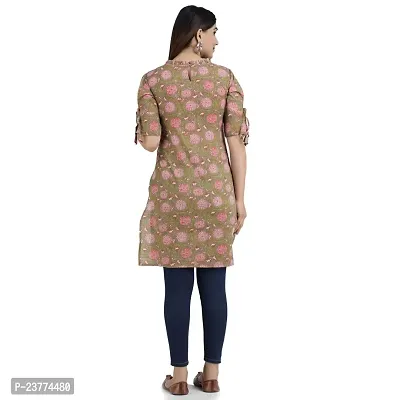 Shree SWAMINATH Fashion Women Flower Printed Regular Fit Cotton 3/4 Sleeves Kurta-thumb2