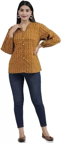 Shree Swaminath Fashion Women Top Bandhej Print Full Sleeves Cuff, Western Top with Firll Front Button-thumb2