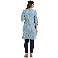 Shree SWAMINATH Fashion Women Flower Printed Blue Regular Fit Cotton 3/4 Sleeves Kurta-thumb1