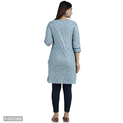 Shree SWAMINATH Fashion Women Flower Printed Blue Regular Fit Cotton 3/4 Sleeves Kurta-thumb2