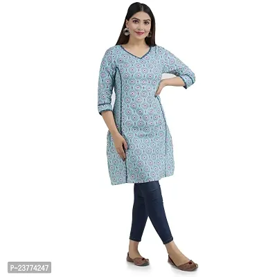 Shree SWAMINATH Fashion Women Flower Printed Regular Fit Cotton 3/4 Sleeves Kurta-thumb3